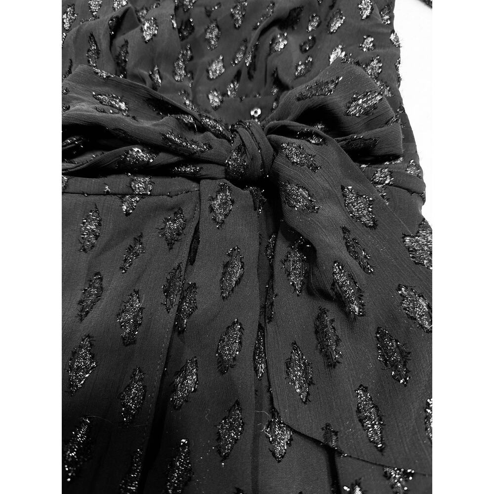 Ramy Brook Julie Metallic Wrap Dress Size 6 Black Shimmer High Low Midi NWT - Picture 14 of 14